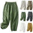 thumbnail image 1 of Women's Elastic Waist Cropped Pants Trousers Casual Bottoms with Pockets Stretchy Comfortable Flowy Solid Color Lounge Wear Daily Essentials for Women | Aestivo,Khaki XL, 1 of 8