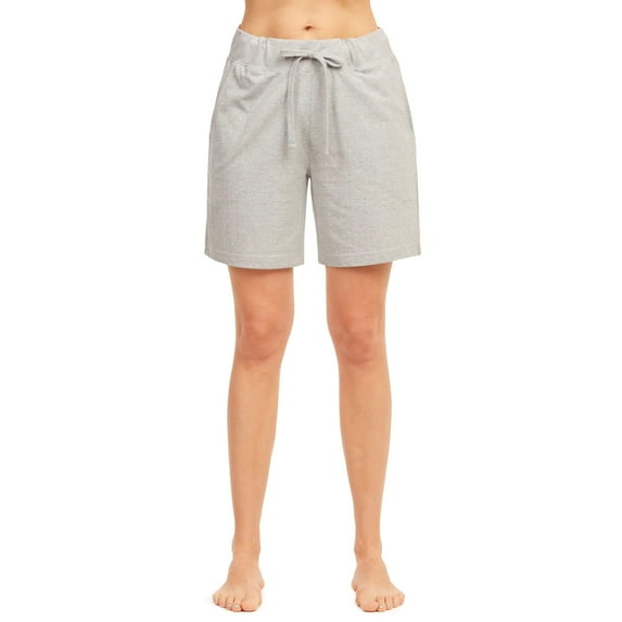 Women's Elastic Waist Drawstring Jersey Shorts with Pockets, Heather Grey L, 1 Pack