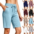 thumbnail image 1 of Women's Elastic Waist Drawstring Shorts with Pockets, Casual Athletic Lounge Shorts, Lightweight Summer Hiking Shorts, Comfy Sport Shorts for Women | UKHCCC,Light Blue L, 1 of 6