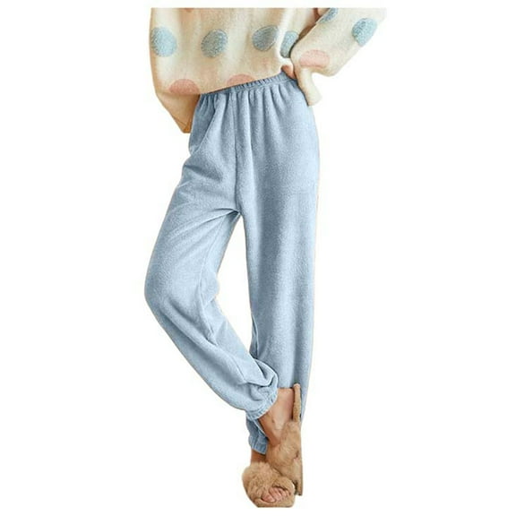 Women's Elastic Waist Flannel Pajama Pants - Casual Warm Ankle Letter Pants for Winter, Polyester, S-XXL