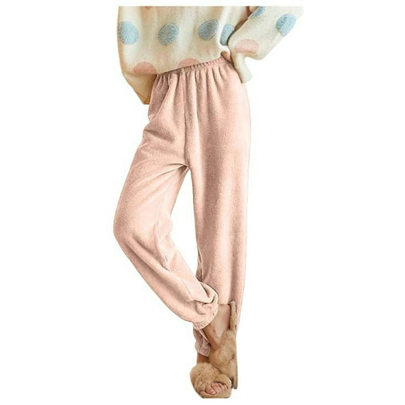 Women's Elastic Waist Flannel Pajama Pants - Casual Warm Ankle Letter Pants for Winter, Polyester, S-XXL