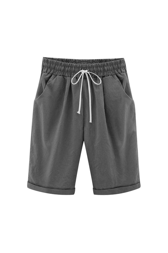 Women's Elastic Waist Knee Length Casual Cotton Bermuda Shorts with Drawstring,Shorts for Women Heart Print Summer Lounge Jersey Shorts