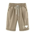 thumbnail image 1 of Women's Elastic Waist Knee Length Casual Cotton Bermuda Shorts with Drawstring,Shorts for Women Heart Print Summer Lounge Jersey Shorts, 1 of 6