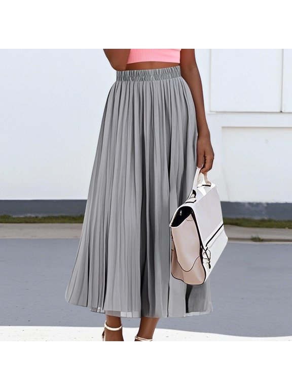 Women's Elastic Waist A Line Pleated Chiffon Cropped Wide Leg Pants Culottes Women Casual Summer Pants Two Piece Pants Set for Women Casual Sweatpants Stretchy Pants for Women Casual Pant for Women