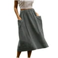 thumbnail image 1 of Women's Elastic Waist Midi Skirts Solid Baggy Cotton Linen Skirts Casual A Line Flared Skirt Trendy Beach Skirts, 1 of 8