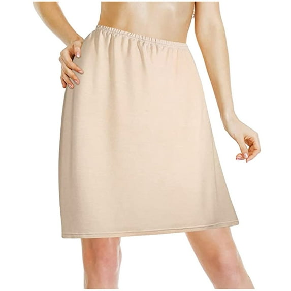 Women's Elastic Waist Midi Skirt â Soft Stretchy Breathable Half for Dresses, Solid Color Underwear Bottom with Strap