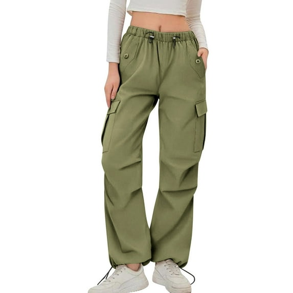 Women's Elastic Waist Parachute Hiking Pants with Pockets Waterproof Lightweight Loose Overalls