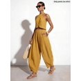thumbnail image 1 of Women's Elastic Waist Pleated Lantern Pants, Loose Fit Slit Hem Trousers for Everyday, Vacation, Beach & Casual Wear, 1 of 7