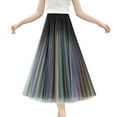 thumbnail image 1 of Women's Elastic Waist Pleated Maxi Skirt - A-Line Flowy Tiered - Beach/Summer Casual - One Size Fits Most, 1 of 7