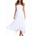 thumbnail image 1 of Women's Elastic Waist Pleated Skirts High Waisted Flowy Asymmetrical Low Midi Skirt for Summer White S, 1 of 10