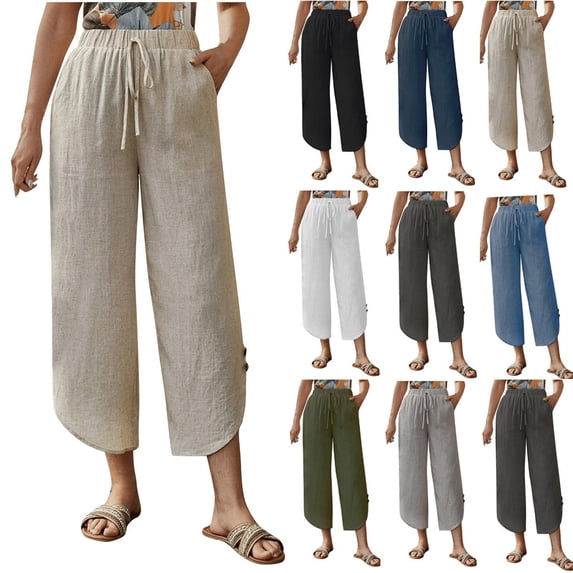 Women's Elastic Waist Pocket Pants Casual Bandage Button Trousers Slacks Bottoms Solid Color Full Length Stretchy Comfy Lounge Wear Travel Essentials for Women | Aestivo,Gray XL
