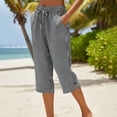 thumbnail image 1 of Women's Elastic Waist Print Denim Cropped Capri Pants with Pockets Comfortable and Breathable for Daily Wear, 1 of 6