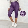 thumbnail image 1 of Women's Elastic Waist Print Denim Cropped Capri Pants with Pockets Comfortable and Breathable for Daily Wear, 1 of 9