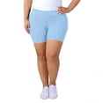 thumbnail image 1 of Women's Elastic Waist Ribbed Yoga Workout Shorts Athletic Leggings Slim Fit Breathable Shorts Light Blue 3XL, 1 of 6