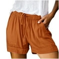 thumbnail image 1 of Women's Elastic Waist Shorts, Drawstring & Side Pockets, Contrast-Stitch Hem Comfy Casual,Size M, 1 of 9
