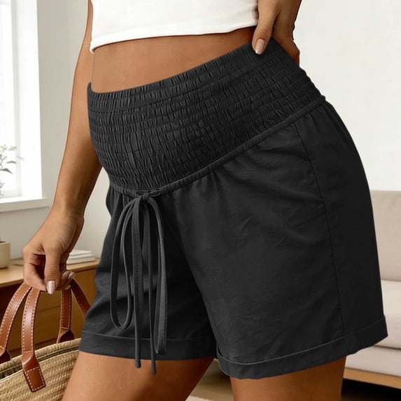 Women's Elastic Waist Solid Color Breathable Maternity Shorts for Casual Sports