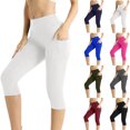 thumbnail image 1 of Women's Elastic Waist Solid Polyester Blend Cropped Capri Pants with Pockets Comfortable and Breathable for Daily Wear, 1 of 10