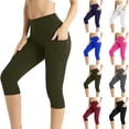 thumbnail image 1 of Women's Elastic Waist Solid Polyester Blend Cropped Capri Pants with Pockets Comfortable and Breathable for Daily Wear, 1 of 10