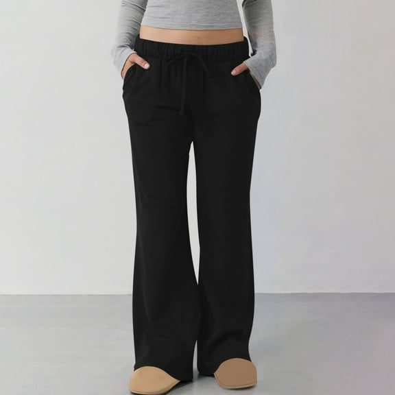 Women's Elastic Waist Sports Pants with Drawstring and Pockets for Active Lifestyle