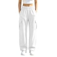 thumbnail image 1 of Women's Elastic Waist Straight Leg Cargo Sweatpants, Ghalytn Multi-Pocket Casual Streetwear Pants, 1 of 8