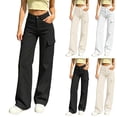 thumbnail image 1 of Women's Elastic Waist Straight Leg Pants with Pockets, Soft Casual Trousers for Work Daily Wear, Mid Waisted Long Straight Pants | UKHCCC,White M, 1 of 7