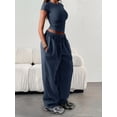 thumbnail image 1 of Women's Elastic Waist Straight Leg Pants with Side Pockets - Loose Fit, Solid Color Bottoms for Casual Wear, 1 of 6