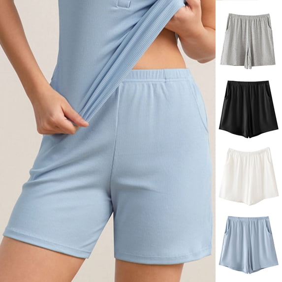 Women's Elastic Waist Summer Solid Casual Shorts, Soft Polyester Blend, Pull On Stretch with Functional Pockets, Flowy Comfort Fit for Beach Walks, Weekend Errands, | TruBelle,White M