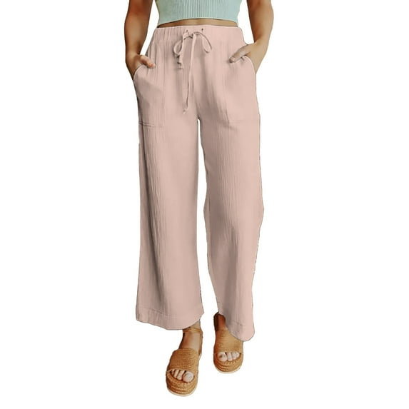 Women's Elastic Waist Tie Wide Leg Pants Patch Pants Fashion Casual Ladies Pants
