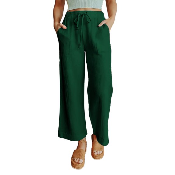 Women's Elastic Waist Tie Wide Leg Pants Patch Pants Fashion Casual Ladies Pants