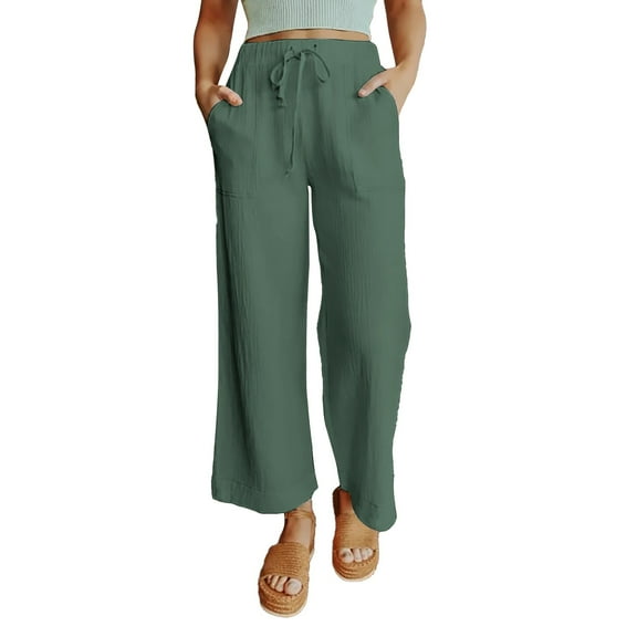 Women's Elastic Waist Tie Wide Leg Pants Patch Pants Fashion Casual Ladies Pants