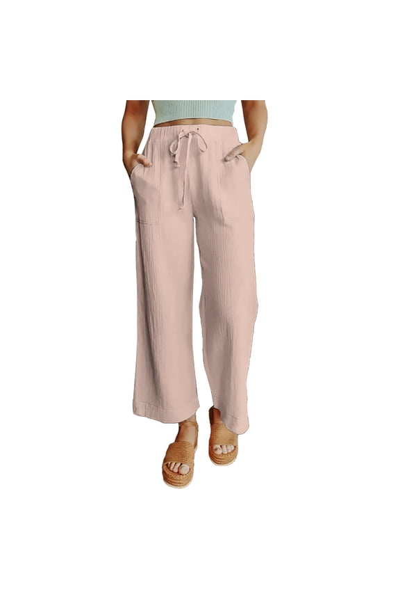 Women's Elastic Waist Tie Wide Leg Pants Patch Pants Fashion Casual Ladies Pants