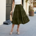 thumbnail image 1 of Women's Elastic Waist Tiered Midi Skirt Drawstring High Waist Ruffle Flowy A Line Skirt Army Green M, 1 of 4