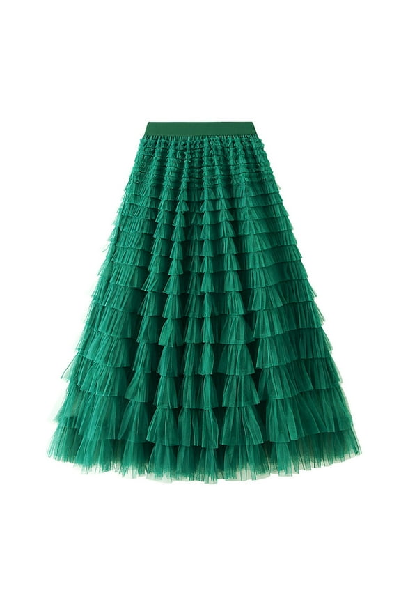Women's Elastic Waist Tulle Multi Layered Princess Cake Dress Sweet Tutu Skirt Ruffles Mesh Long Tiered Skirt