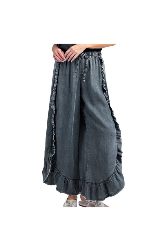Women's Elastic Waist Wide Leg Flared Jeans - Brushed Linen, Stretchy Fit, Polyester/Cotton, S-XXL Sizes, Versatile for Daily/Holiday