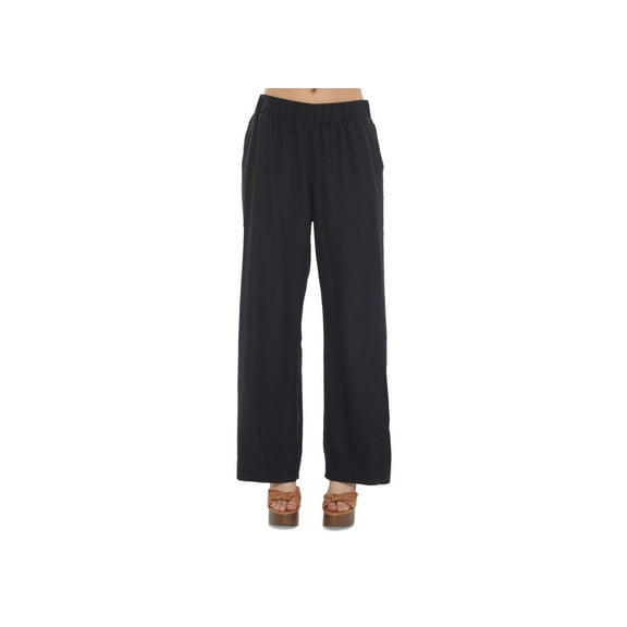 Women's Elastic-Waist Wide-Leg Pull-On Pants Black L