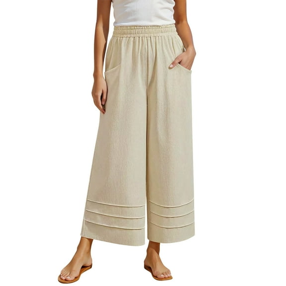 Women's Elastic Waist Wide Leg Trousers Breathable Loose Fit High Rise Casual Palazzo Pants with Functional Pockets for Everyday Comfort Loose Fit Lounge Comfy Fall Winter Trousers