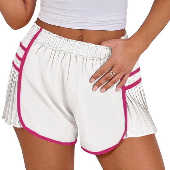 Women's Elastic Waist Workout Gym Shorts Running Pleated Athletic Quick Dry Tennis Shorts