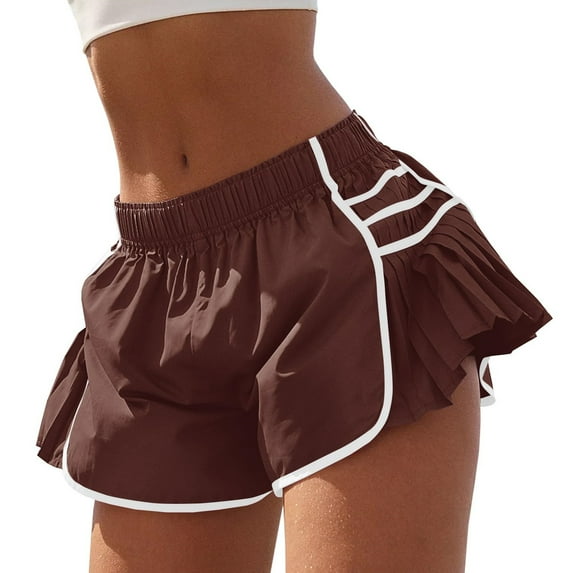 Women's Elastic Waist Workout Gym Shorts Running Pleated Athletic Quick Dry Tennis Shorts