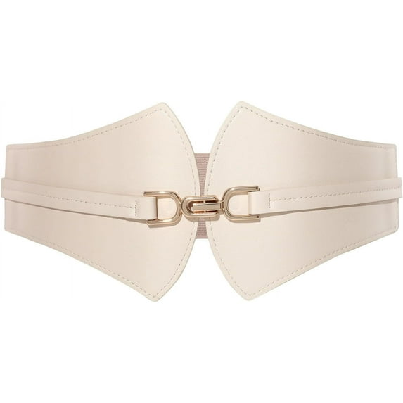 Women's Elastic Wide Waist Belt for Dress Retro Stretchy Leather Cinch Belt with Gold Buckle