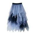 thumbnail image 1 of Women's Elasticated Waist Tulle Skirt High Low Irregular Mesh Layered Puffy Mid Long Skirts, 1 of 2