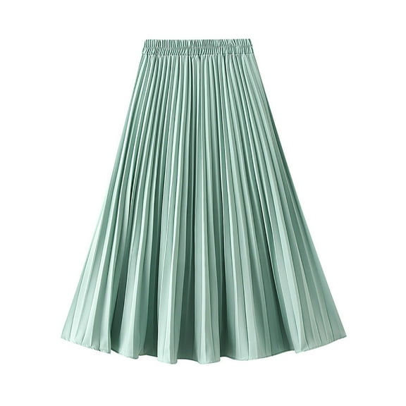 Women's Elastric High Waist Flare Skirt Ruffle Hem Solid Color Casual Skirts Winter Pleated Swing Midi Skirts