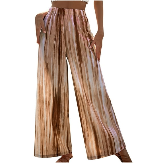 Women's Elastric Waist Wide Leg Pants Tie-Dye Printing Trousers Winter Casual Loose-Fit Pants