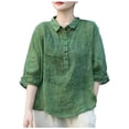 thumbnail image 1 of Women's Elbow Length Sleeve Blouse Collared Solid Color Top 3/4 Sleeve Casual Shirt Comfortable for Work or Weekend, 1 of 3