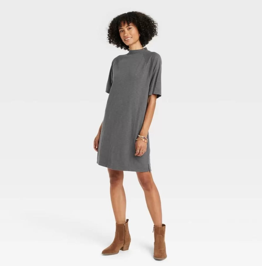 Women s Elbow Sleeve Knit T Shirt Dress Universal Thread Charcoal Gray XS