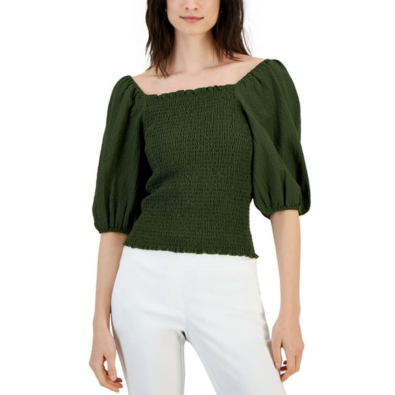 Women's Elbow-Sleeve Smocked Blouse Costa Green XS