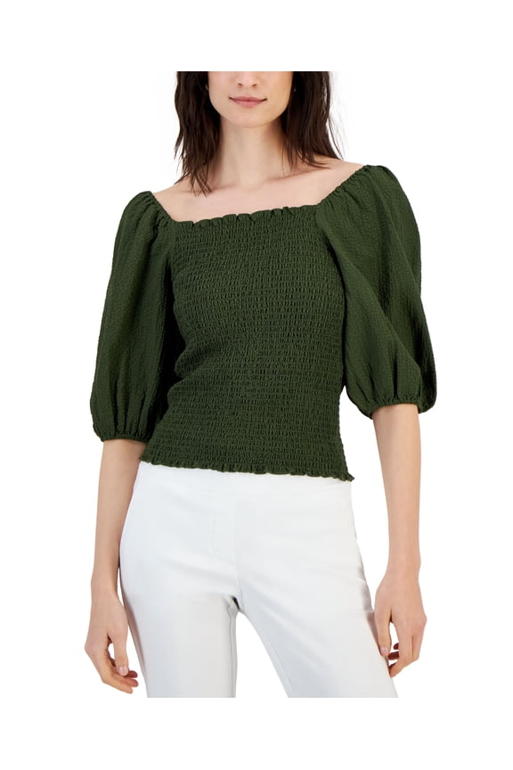 Women's Elbow-Sleeve Smocked Blouse Costa Green XS