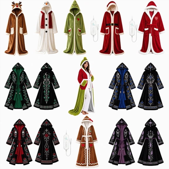 Women’s Electric Heated Gothic Witch Robe, Celestial Butterfly Plush Hooded Bathrobe, Cozy Wearable Heated Blanket with Auto-Off for Winter Lounging