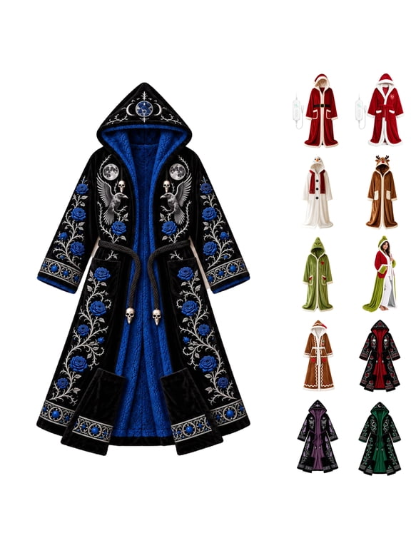 Women's Electric Heated Gothic Witch Robe, Celestial Butterfly Plush Hooded Bathrobe, Cozy Wearable Heated Blanket with Auto-Off