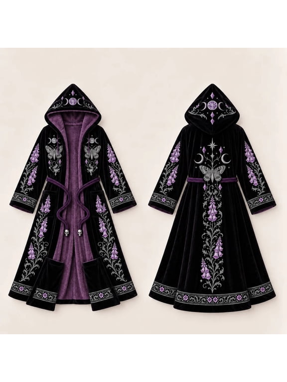 Women's Electric Heated Robe with 6 Heat Settings, Plush Gothic Rose Hooded Bathrobe, 3 Heated Panels Wearable Heated Blanket Cloak with Auto-Off