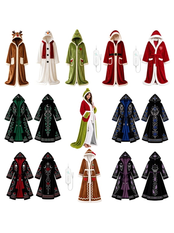 Women's Electric Heated Wearable Blanket, Christmas Hooded Robe with Foot Pockets, Plush Full Length Cozy Robe Heated Blanket with Adjustable Timer and Auto-Off
